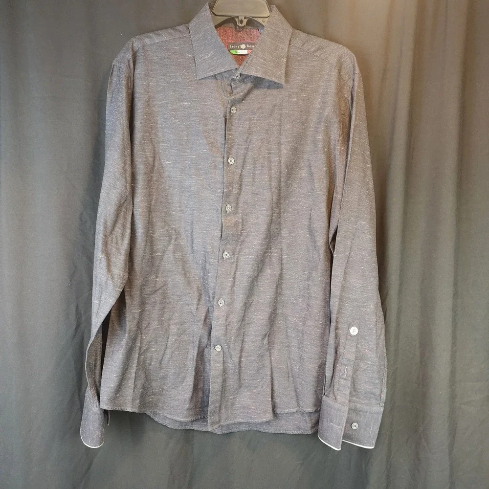 STONE ROSE Mens Button Down Shirt Textured Speckled Dark Gray Long Sleeve Size S